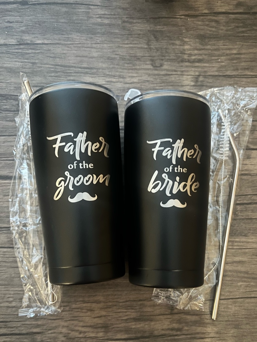 Father of the Groom & Father of the Bride Black Stainless Tumblers - Set of 2